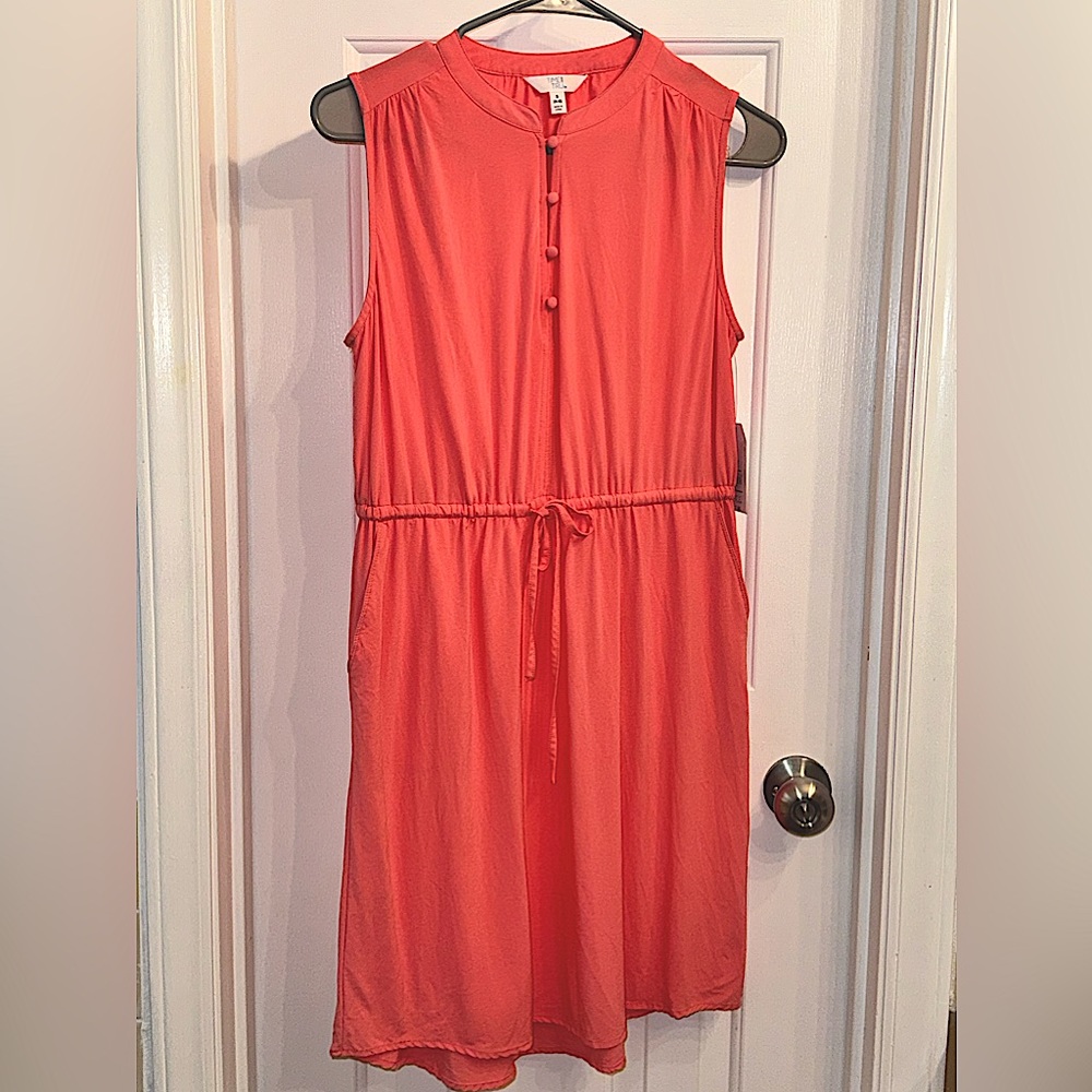 New* Time and Tru coral split neck Tank dress with pockets, Size Small (4-6)